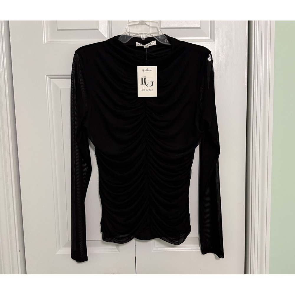 NWT Lola + Grace Top Womens XL Black Sheer Long Sleeve Draped Goth Blouse